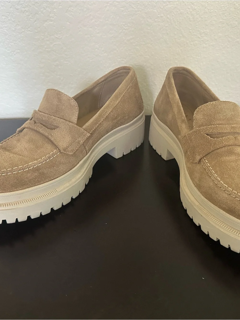 Suede Penny Loafers in Light Tan - Women's Flats